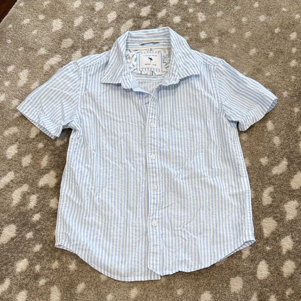 Cactus Boys Blue and White Striped Casual Shirt. Size 5/6